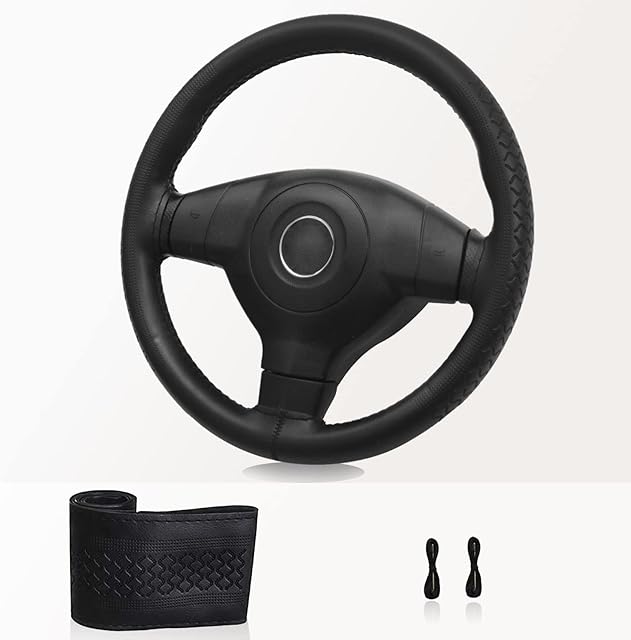 Leather Steering Wheel Cover - ZATOOTO Black DIY Car Steering Wheel Covers, Thin, Soft, Lace Steering Wheel Covers, 37-38cm/15inch SA0720BL