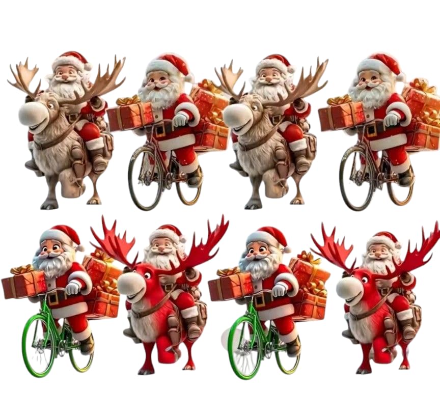 Weihnachtsanhänger Set – 8 Stück Santa Claus & Rentier 2D...