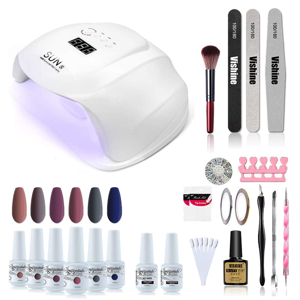 VishineGel Nail Polish Kit with UV LED Light - 45 Colors All Seasons Popular Gel Polish Set with Base and Matte/Glossy Top Coat Nail Art Manicure Starter Essential Tools Salon Home Gifts for Women
