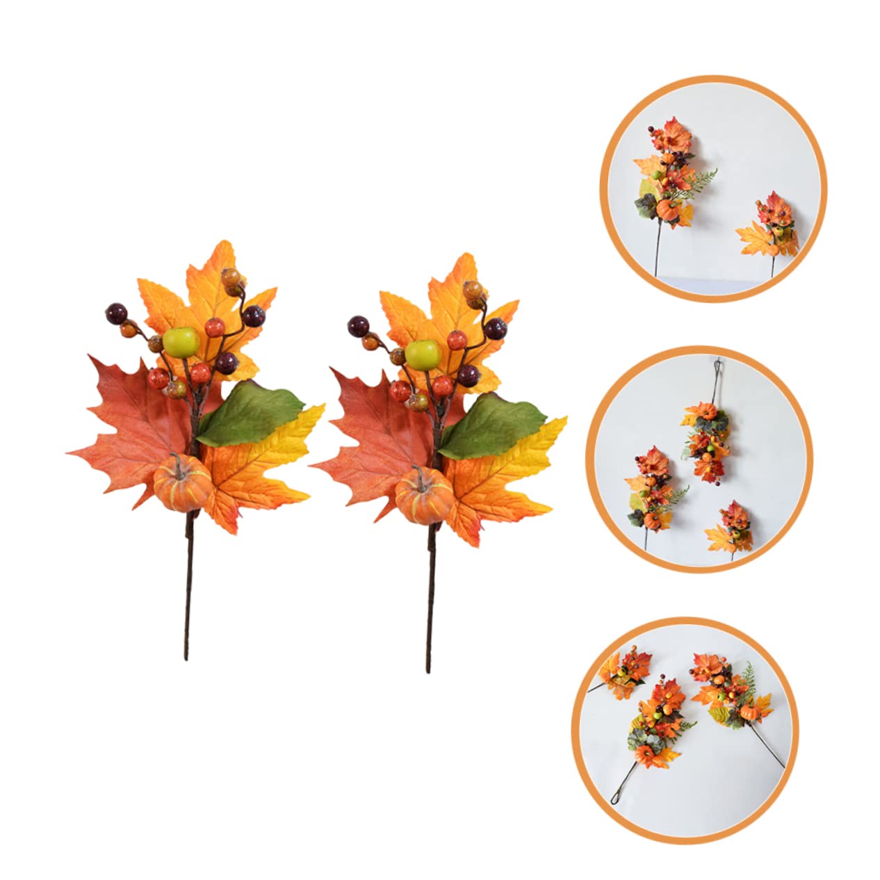 Cabilock 5 Sätze Faux-ahorn-kürbis Herbstdeko Künstliche Blüten Wand Polsterung Blattgirlande Kürbis-Picks Kürbis-ahornblätter Zweig Faux-ahornblätter-Zweig Seidenblume Orange 2 Stück * 5