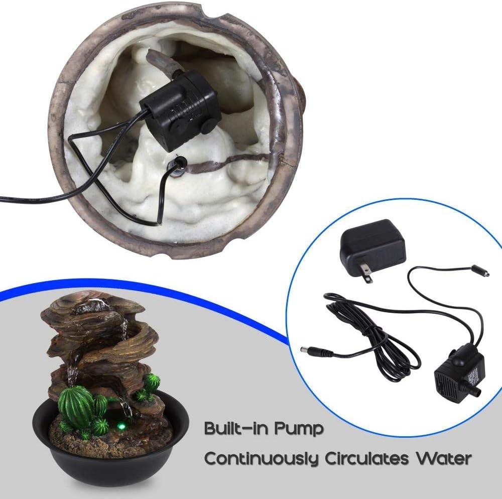SereneLife 3-Tier Desktop Electric Water Fountain Decor w/ LED - Indoor Outdoor Portable Tabletop Decorative Zen Meditation Waterfall Kit Includes Submersible Pump & 12V Power Adapter