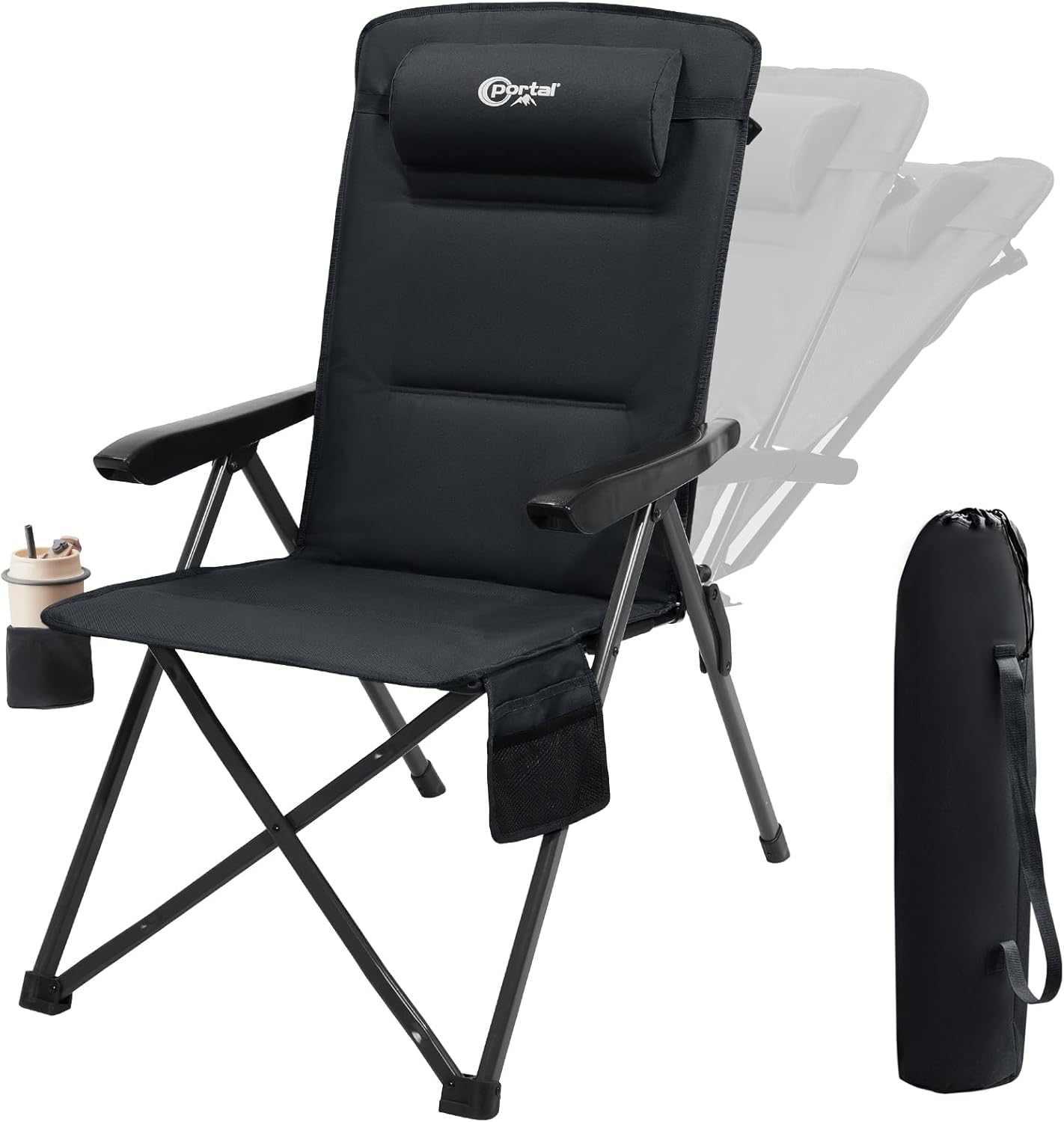 Portal Reclining Camping Chair with Adjustable Back Folding Camp Recliner for Adults Portable High Back Oversized