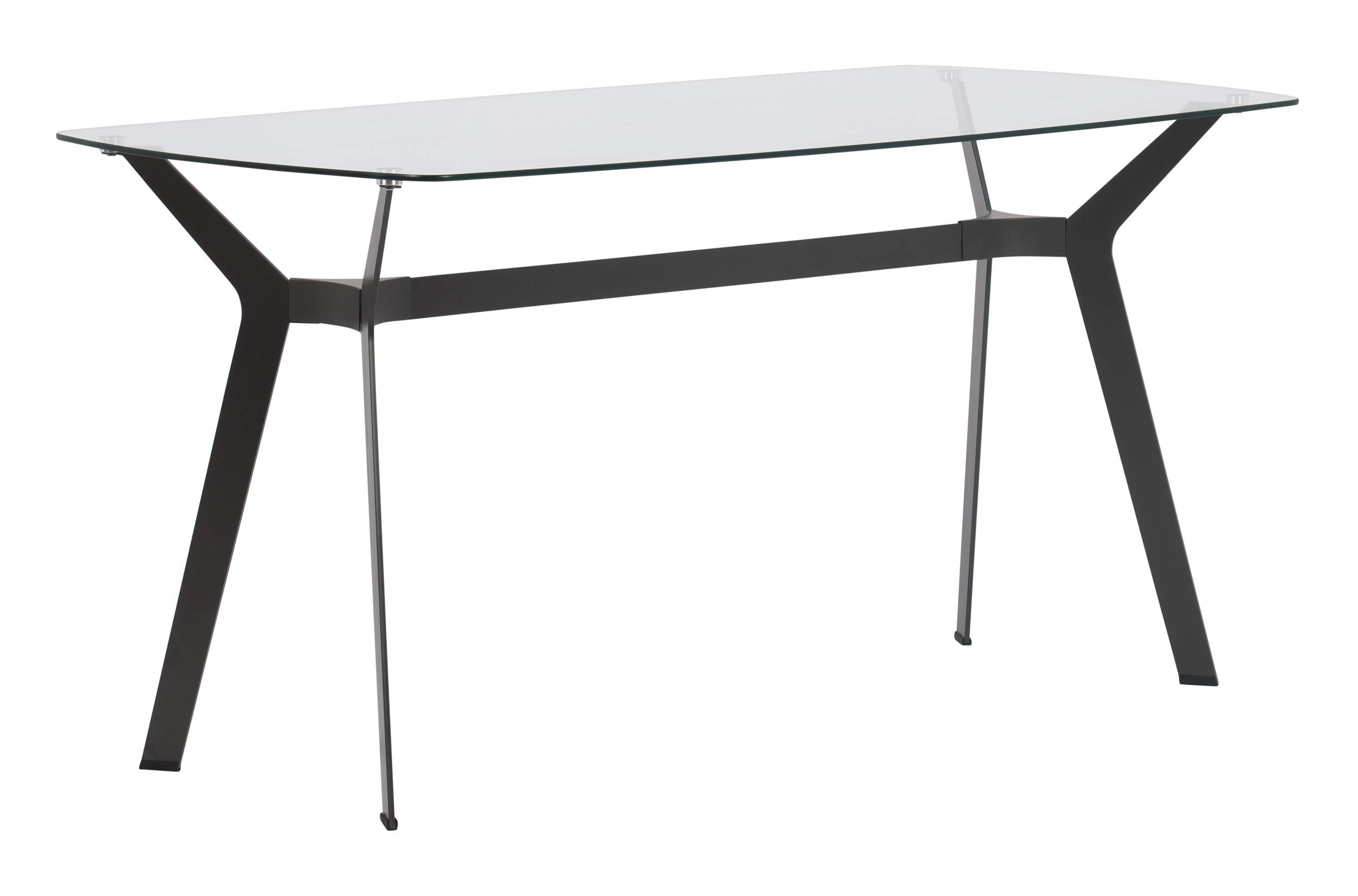 Studio Designs Home Archtech 60" W x 32" D Mid-Century Modern Dining, Desk, Metal and 8mm Thick Glass Table in Pewter Gray