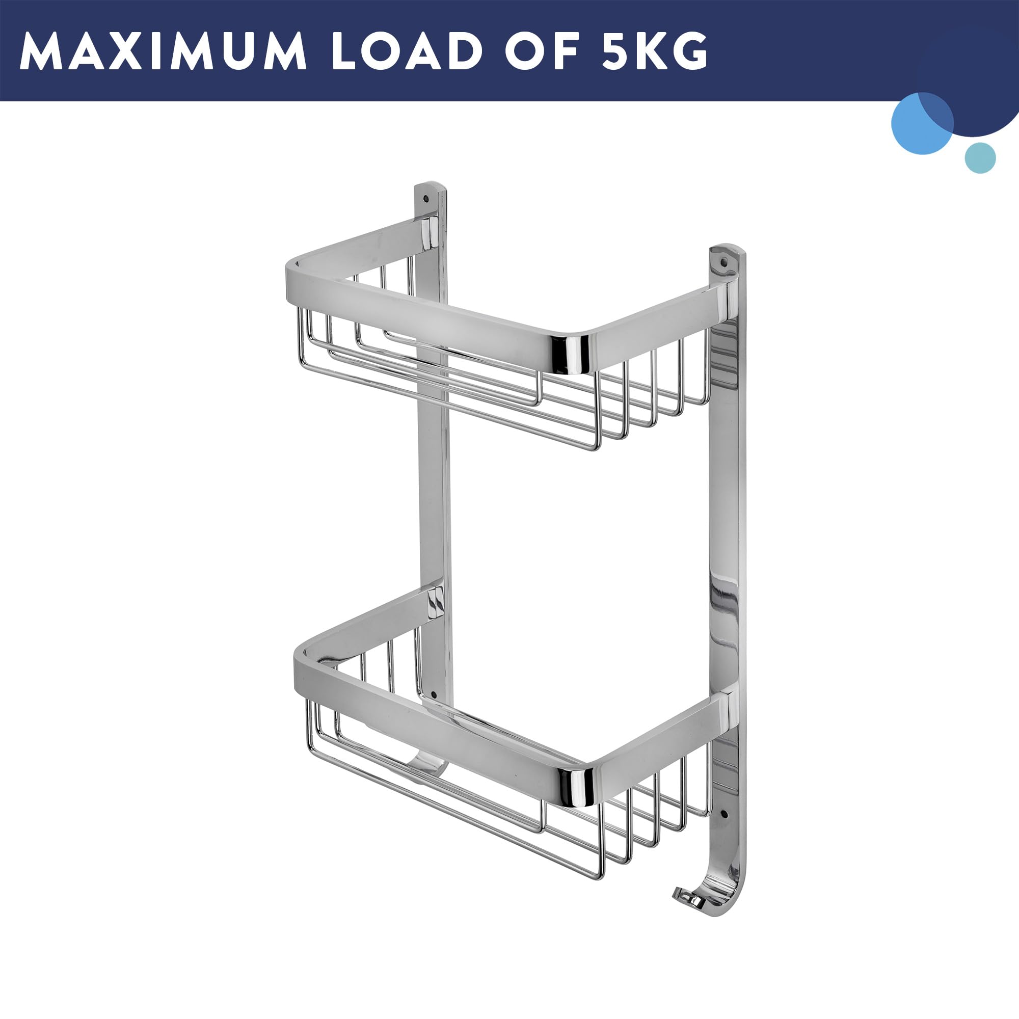 Croydex Cesta Grande de Aluminio de Dos Niveles, Almacenamiento de baño y Ducha con Ganchos, Accesorio de baño Cromado, Fijaciones de Pared, Tapones y Tornillos incluidos, Capacidad de Carga de 5 kg
