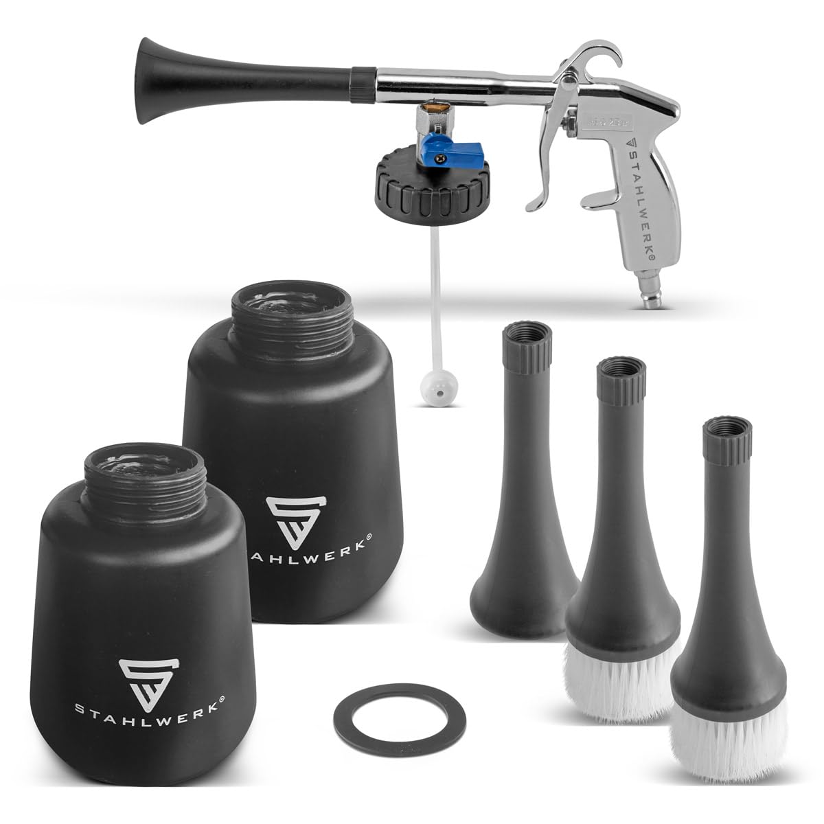 STAHLWERK Pistolet do czyszczenia sprężonego powietrza RP-90 ST z zestawem akcesoriów, oczyszczacz sprężonego powietrza z efektem tornado, środek czyszczący do wnętrz, pistolet do mycia, pistolet do