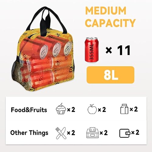 Miniatura 9 de CUSPCOD Bolsas de almuerzo personalizadas con abeja, bolsa de almuerzo Bento reutilizable con correa para el hombro y bolsillos, pequeña lonchera