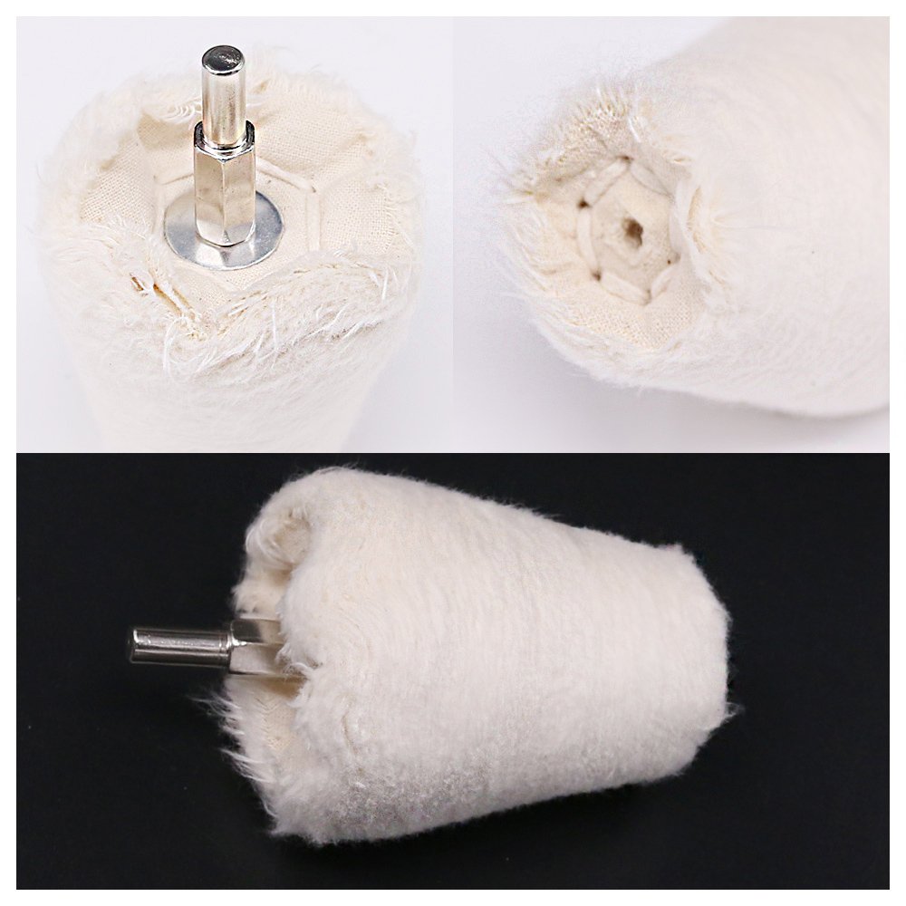 Swpeet 5 pz bianco conica in flanella lucidatura mola testa 1/10,2 cm manico per metallo alluminio acciaio INOX cromato