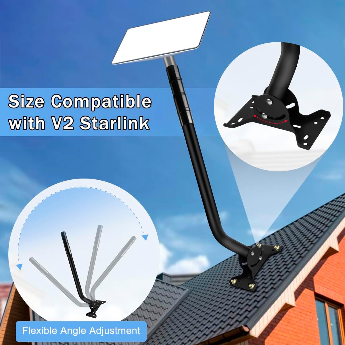 Starlink Mounting Kit, Long Wall Mount, Roof Antenna Pole Mount Bracket for Starlink Internet Kit Satellite with Mount Adapter (Black)