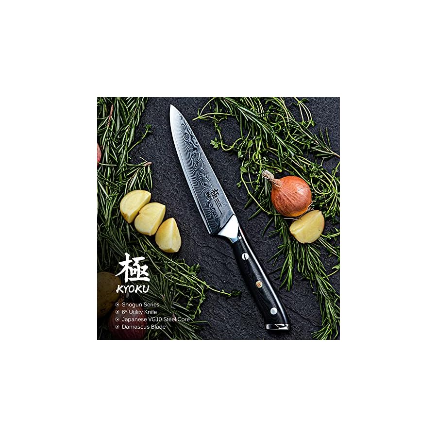 KYOKU-Chef-Utility-Knife-6-Shogun-Series-Japanese-VG10-Steel-Core-Forged-Damascus-Blade-with-Sheath-Case KYOKU Chef Utility Knife - 6" - Shogun Series - Japanese VG10 Steel Core Forged Damascus Blade - with Sheath & Case