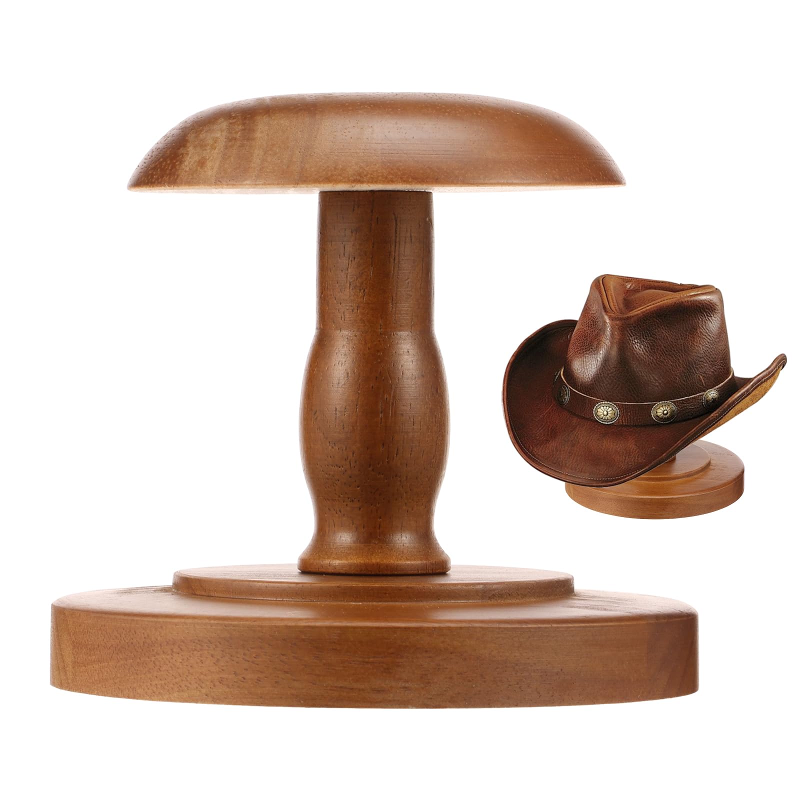 Zhjiutak Brown Wooden Hat Stand Wigs Display Holder, Vintage Standing Caps Shelf With Stable Base Wig Stand For Closet Home Decor,Tabletop Hat Rack