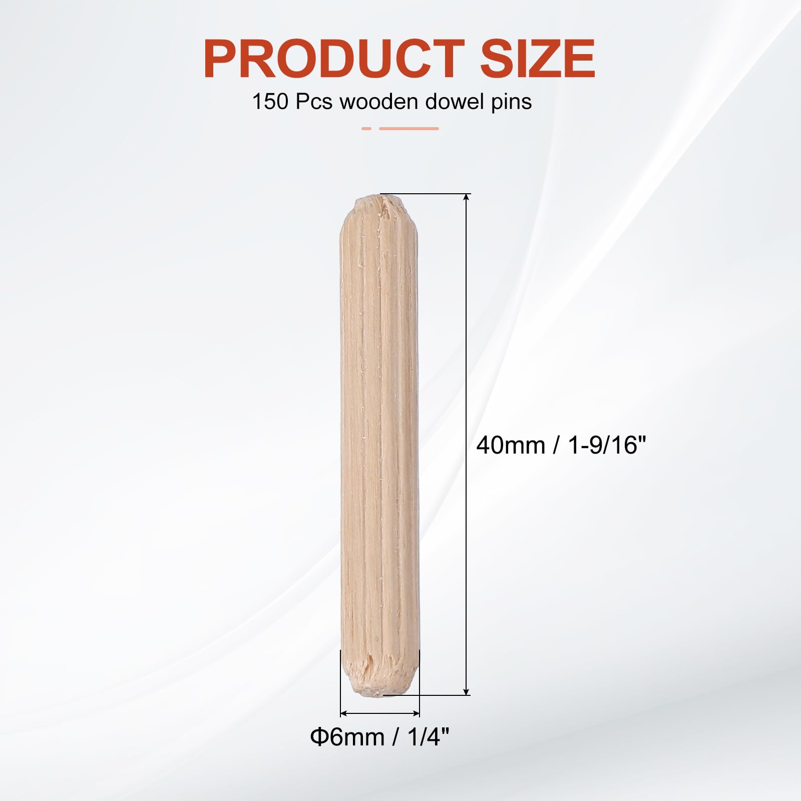 PATIKIL Wooden Dowel Pins 1/4" x 1-9/16" (6mm x 40mm) Straight Dowel Rods Wood Fluted Dowels Rods for Crafts Furniture DIY Hardwood Count 150 - Image 2