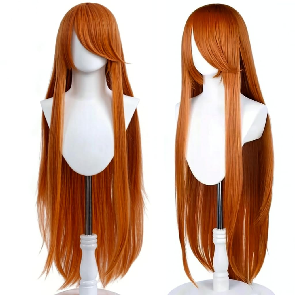 PORSMEER 100cm/40inch Long Straight Cosplay Wig, Synthetic Heat Resistant Hair with Bangs for Women Anime Party Costume Halloween (Blonde)