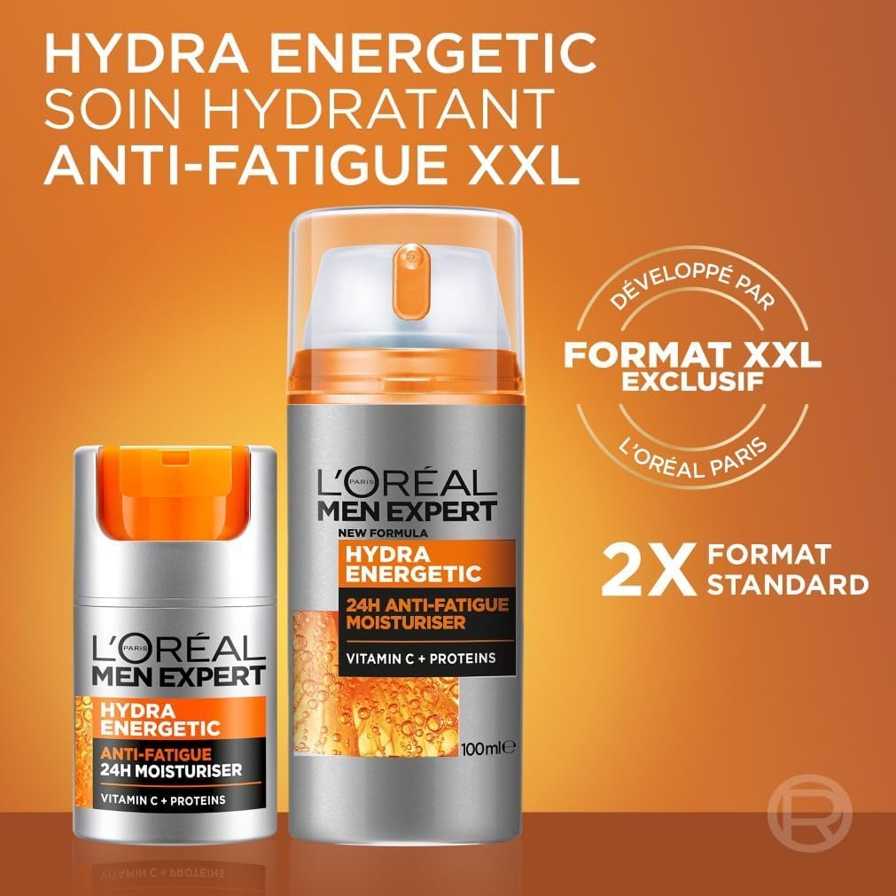 L'Oréal Men Expert - Soin Hydratant Anti-Fatigue 24H pour Homme - Hydrate & Illumine - Concentré en Vitamine C Pure 10% - Usage Quotidien - Hydra Energetic - 50 ml