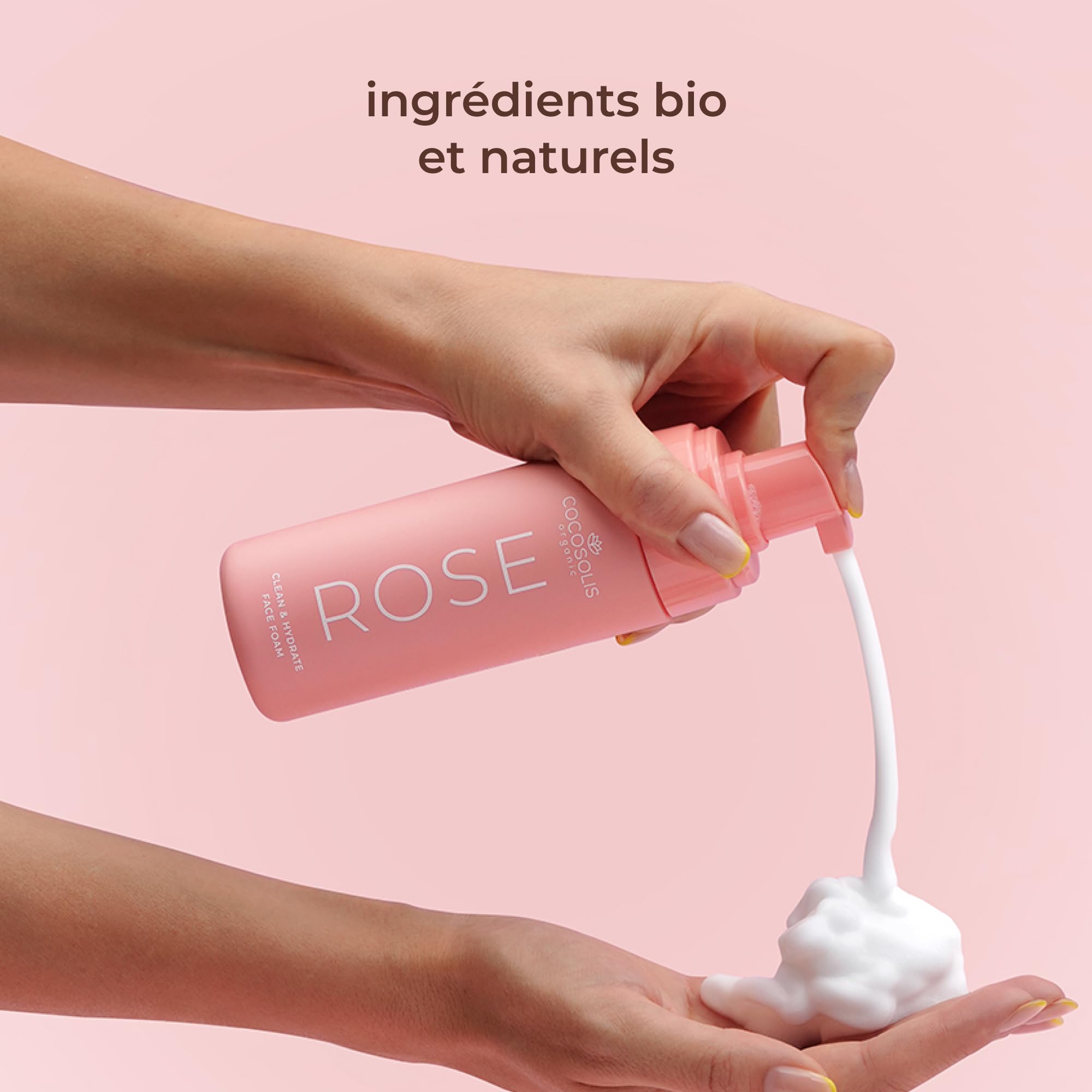 COCOSOLIS Rose Clean & Hydrate Mousse nettoyante pour le visage en profondeur avec acide hyaluronique hydratant et glycérine