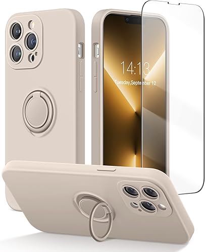 MOBOSI Funda de silicona para iPhone 13 Pro con anillo protección completa de la cámara protector de pantalla con soporte de anillo integrado forro