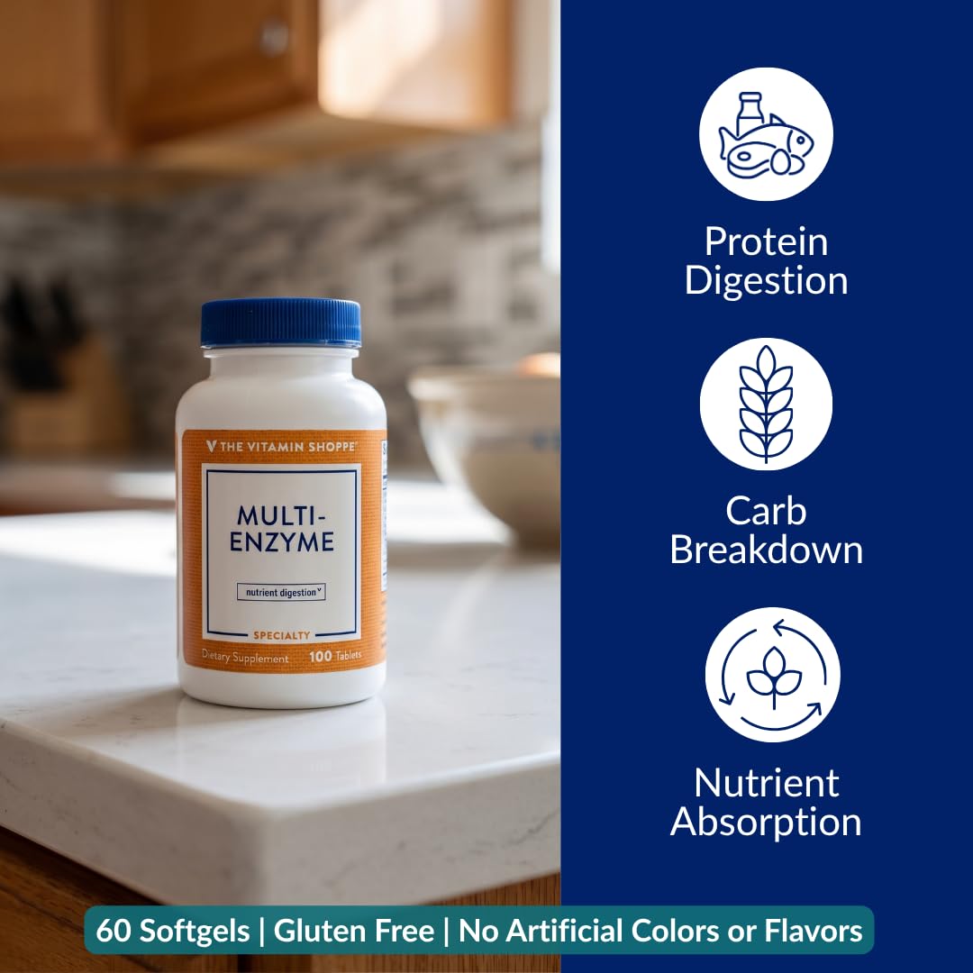 The Vitamin Shoppe Digestive Enzymes - Complete Multi-Enzyme Formula | Protein Fat Carb Digestion | 100 Tablets | Plant-Based — Amazon image 2