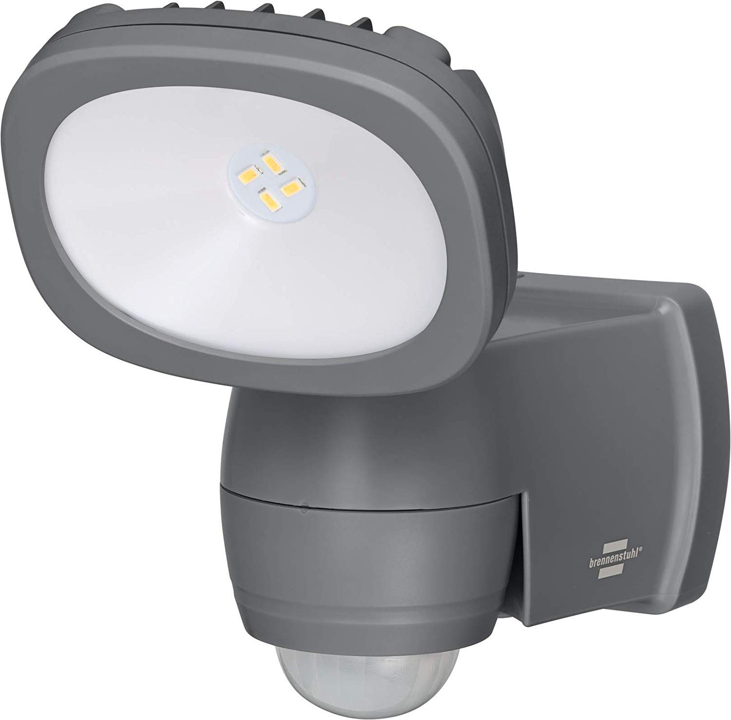 Brennenstuhl Batterie LED Strahler LUFOS/Kabelloser LED Strahler mit Batterie und Bewegungsmelder (IP44, 4 superhelle LG SMD-LEDs, 210 Lumen) grau (4-Pack)