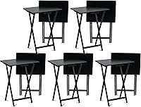 Vista 87 de PJ Wood Mesa rectangular plegable portátil para servir aperitivos, construcción de madera maciza con acabado natural (juego de 4 piezas)