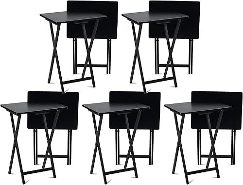 Miniatura 87 de PJ Wood Mesa rectangular plegable portátil para servir aperitivos, construcción de madera maciza con acabado natural (juego de 4 piezas)