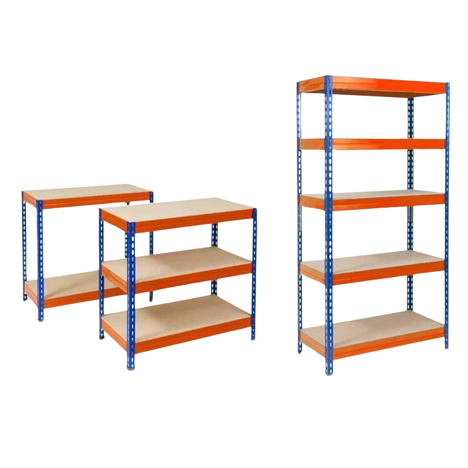 KARAT Ripiani a grande tenuta, mensola ad incastro, montaggio senza attrezzi, scaffalature pesanti negozio e garage, scaffale da officina modulabile (blu-arancio 200x180x60 cm - 4 livelli)
