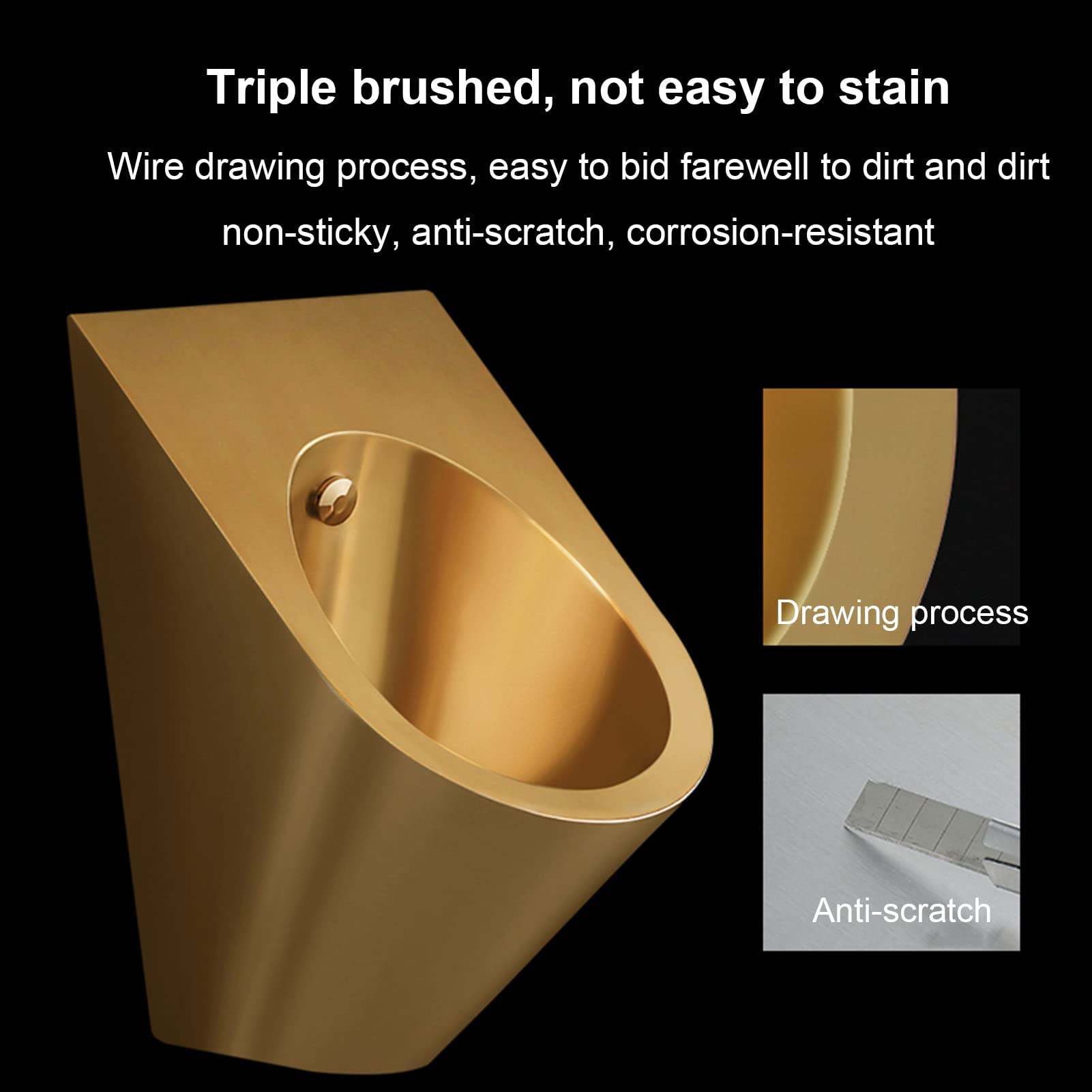 Urinario de pared de acero inoxidable 304 para hombre, diseño moderno, inodoro público, sistema de drenaje eficiente, ideal para uso doméstico y comercial