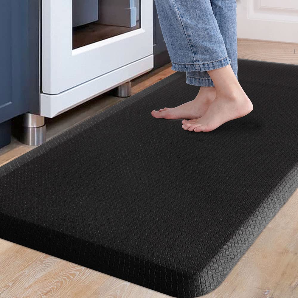 Carvapet Non Slip Kitchen Mat Anti Fatigue Standing Mats Cushioned Comfort Kitchen Floor Mats PVC Waterproof Runner Rug for Standing Desk, Kitchen, Office (Black,44x99cm)OEKO-TEX STANDARD 100