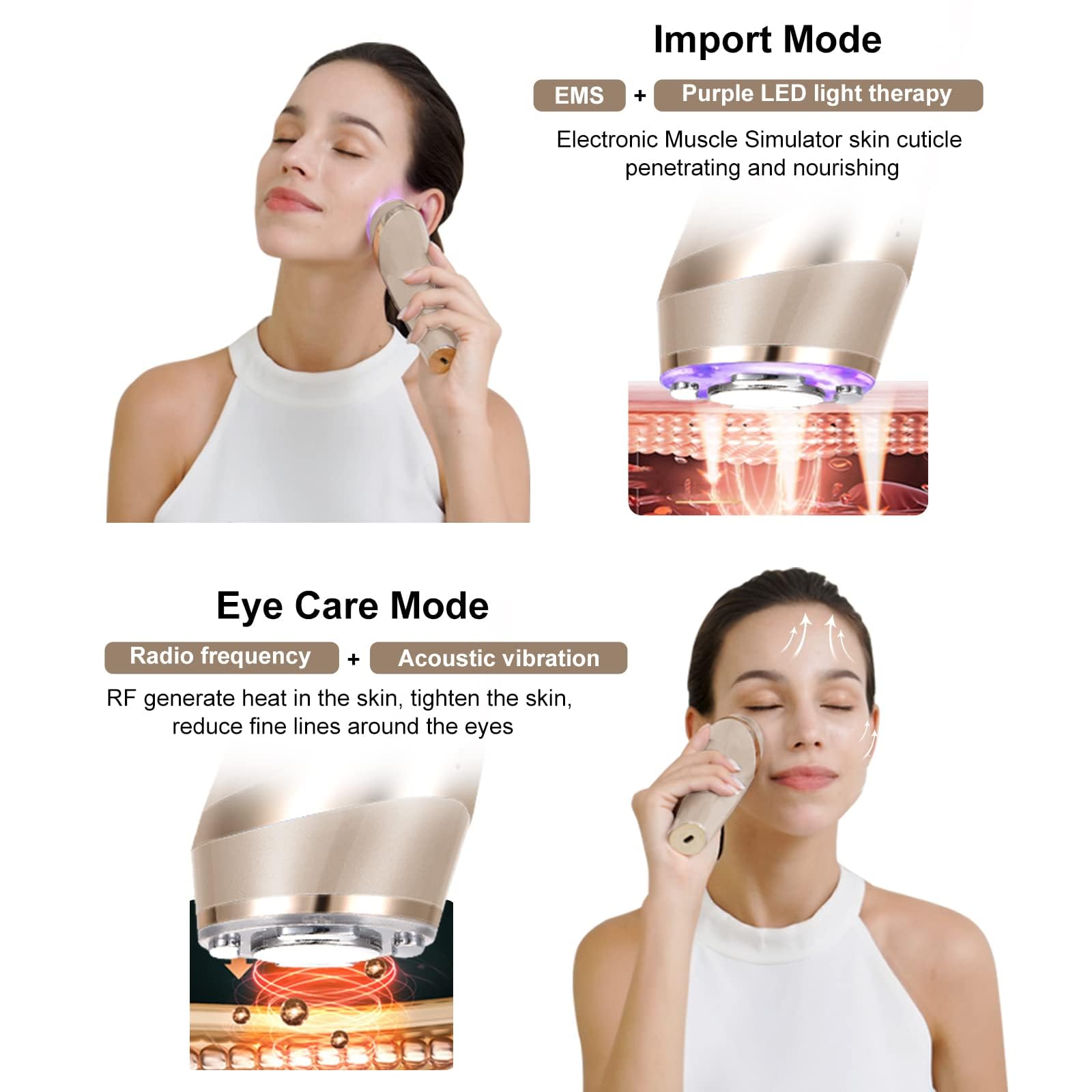 Radiofrequenz und Ultraschallgerät für das Gesicht,5 in 1 Gesichtsmassagegerät Faltenentferner RF EMS Lichttherapie,für Lifting Gesichtsmassage Anti Falten Anti-aging,USB Wiederaufladbar