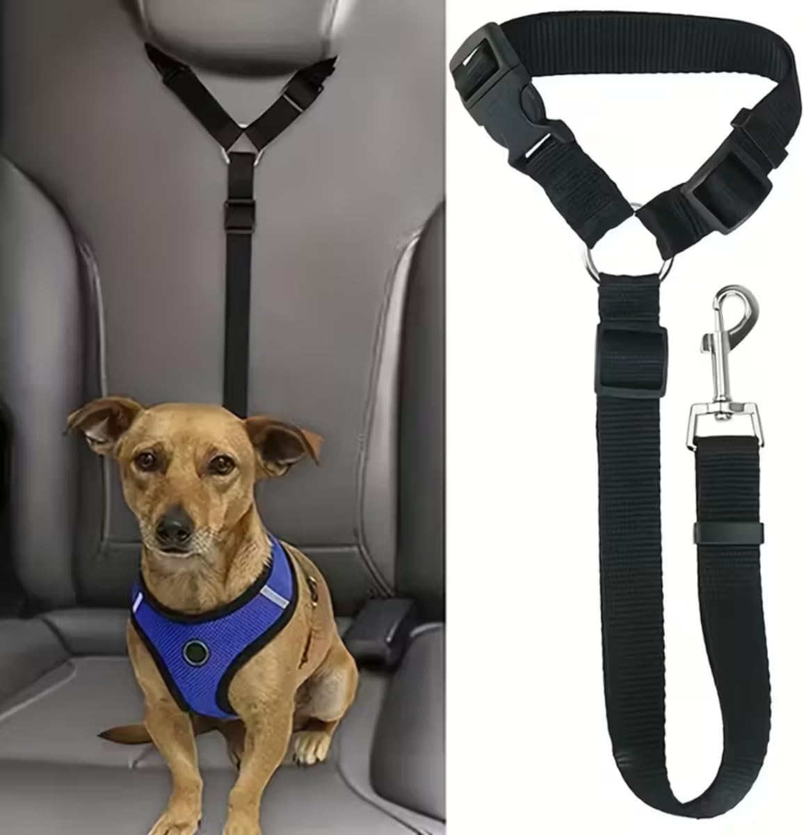 1pc Adjustable Pet Car Seat Belt with 2-in-1 Nylon Lead and Rear Seat Belt - Durable Purple Dog Harness for Secure Travel, Hand Wash Only, Dog Seat Belt, Sturdy Metal Buckles (Black)