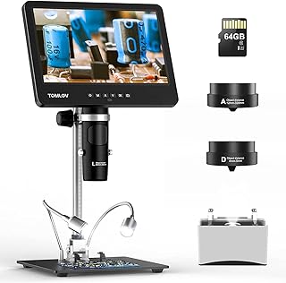 DM601 HDMI Digital Microscope for Adults, 3 Lens Soldering Microscope, Coin Microscope Full View, Upgraded 7" IPS Premium Screen, 2K Video Microscope Camera, Biological Microscope Kit, 64GB SD