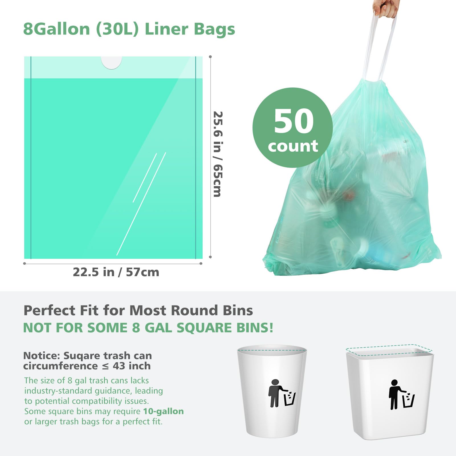 AYOTEE Compostable Trash Bags 8 Gallon Trash Bags Drawstring, 50 Count No-Tear Drawstring Waste Basket Liners 8 Gallon, 30L Unscented Biodegradable Liners for Kitchen Home Use