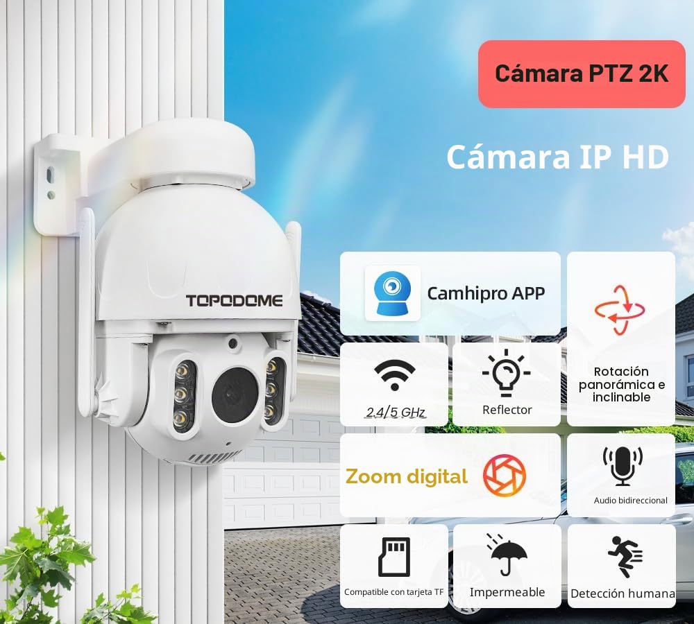 S21C-Slim 2K Cámara PTZ WiFi Exterior Montaje en Techo | Seguimiento 360°, Zoom Digital, Visión Nocturna Color 50m, WiFi 5G, RTSP, Detección Humana, IP66