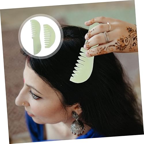Miniatura 8 de 2 unids peine raspador cuero cabelludo cabeza jade herramienta raspado piedra para el cabello verde peines masaje de mano relajarse tablero guasha
