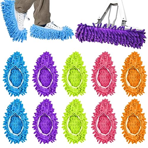 Lot de 10 chaussons serpillères lavables réutilisables en microfibre pour nettoyage du sol - 5...