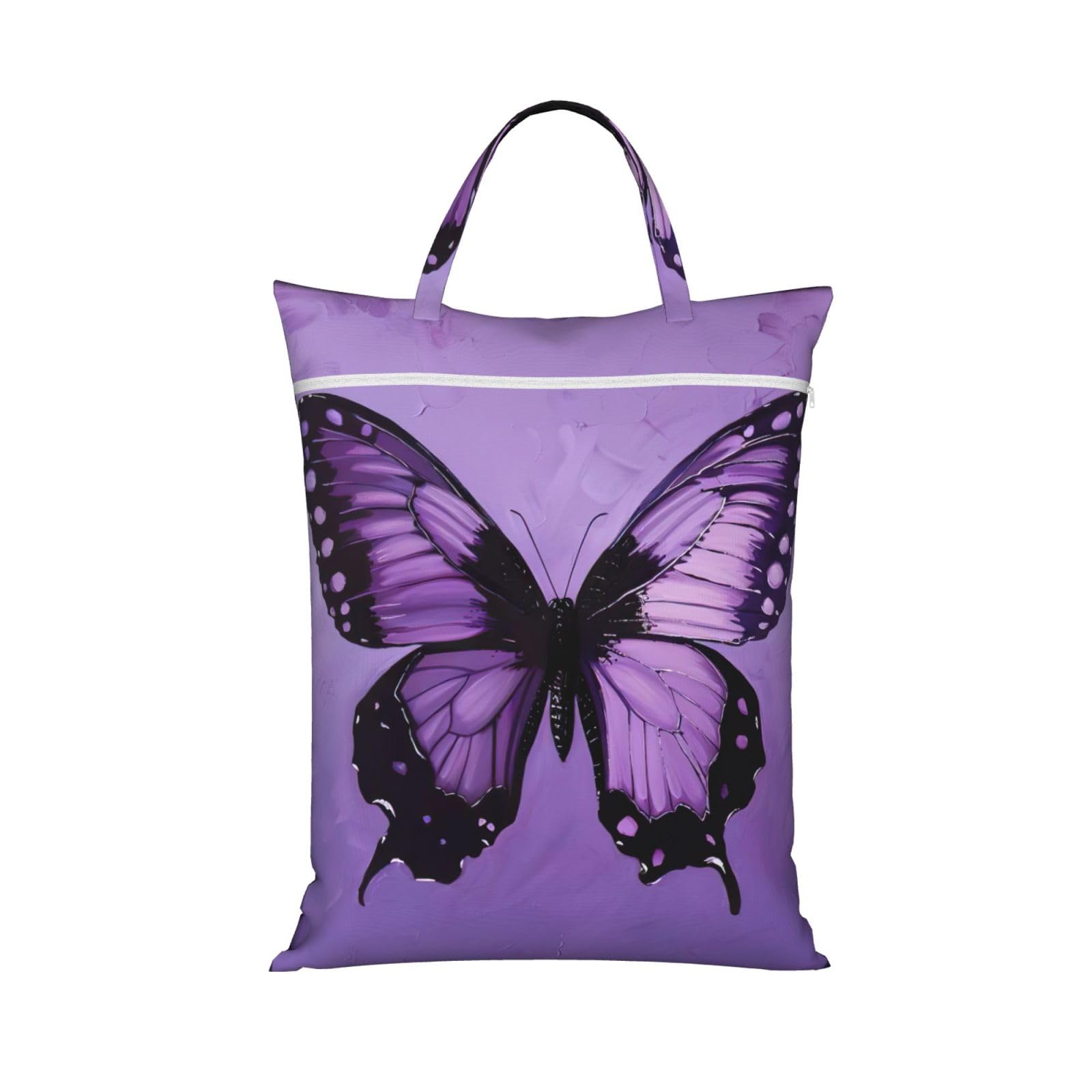 Pphgut 1 Pc Butterfly Purple Print Travel Laundry Bag Portable Dirt Clothes Bags Daily Hiking Camping Vacation