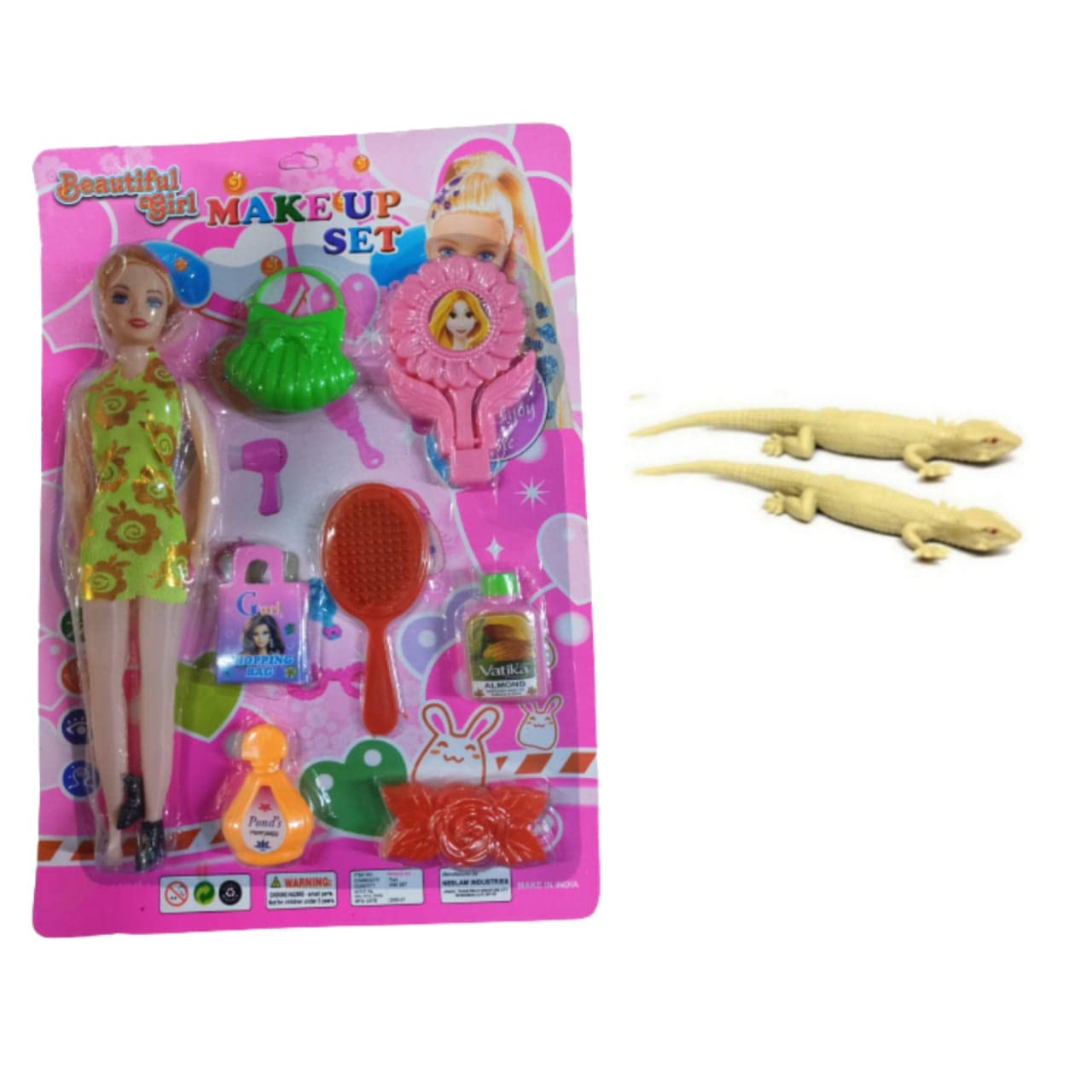IMTION 2 in 1 ( 3 Pcs Chipkali Lizard Frank Toy + Beautiful Girl Make Up Set Play Toy for Girl Makeup Set ) Gift