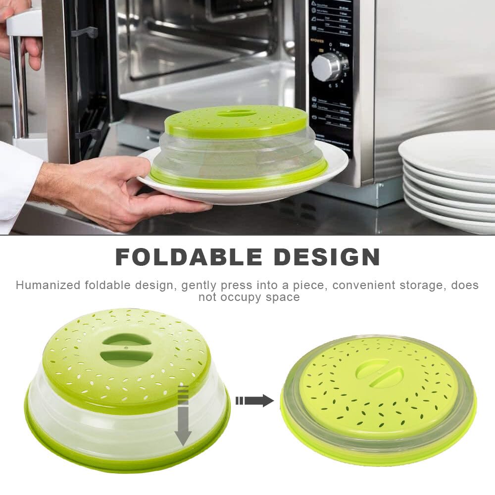 SEUNMUK 2 PCS 10.5 Inch Collapsible Microwave Splatter Cover, Silicone Microwave Food Cover With Steam Vents, Multi-Functional Plastic Fruit Basket