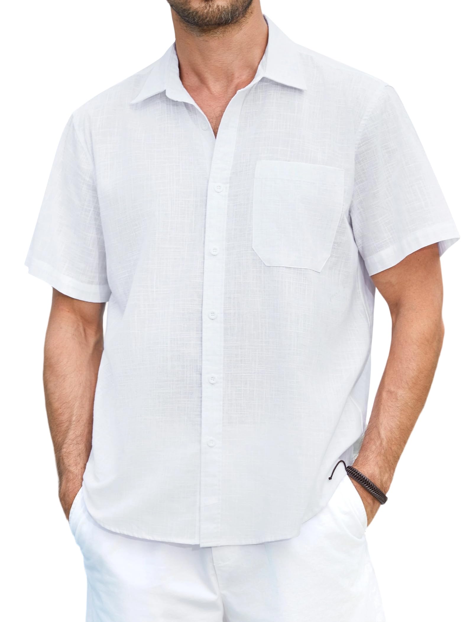 vokkrv 2024 Camicia Uomo Manica Lunga Elegante in Cotone e Lino Comode Sottili Traspirante Camicia Uomo Regular Casual Risvolto Tinta Unita con Bottoni Leggero Formale Camicie Uomo per Affari