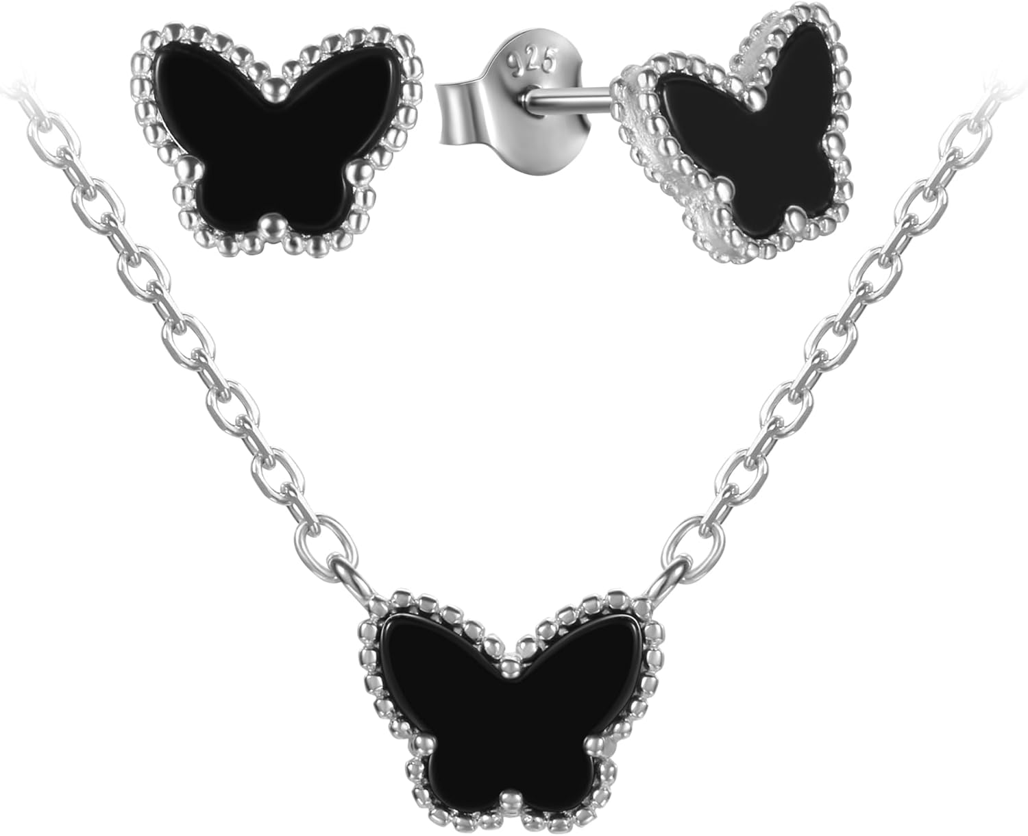 Four Leaf Clover Earrings 925 Sterling Silver for Women,Stud Earrings Jewelry with Black Onyx and Mother of Pearl,Elegant Gift for Her