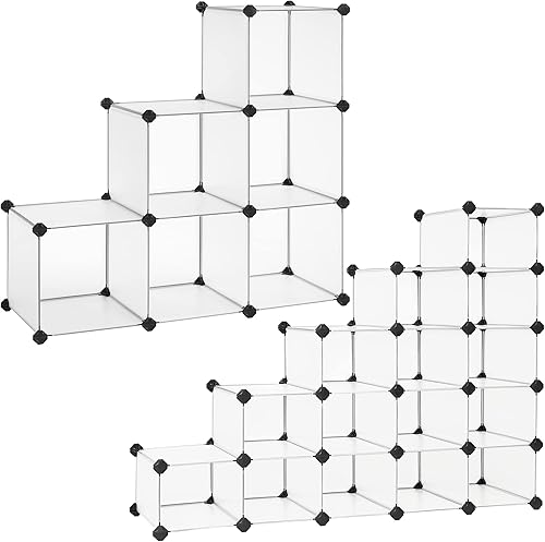 SONGMICS Paquete de organizador de almacenamiento en cubos con zapatero, gabinete de plástico personalizable, unidad de almacenamiento modular de