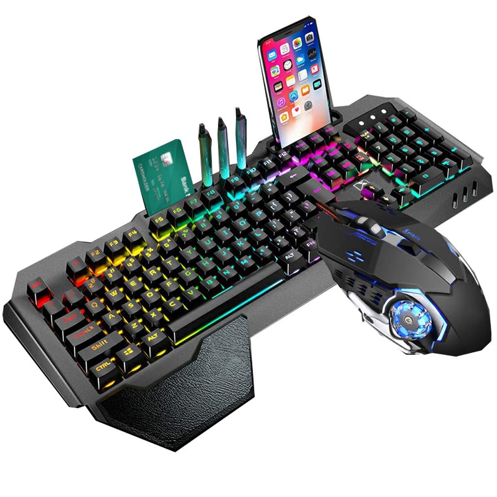 ARCH Tastiera E Mouse LED Wired, Tastiera del Computer Ergonomica, Tastiera Meccanica E Mouse, Tastiera USB, Wireless E Mouse con La Quarta Marcia DPI for Il Gioco O Ufficio (Color : Black B)