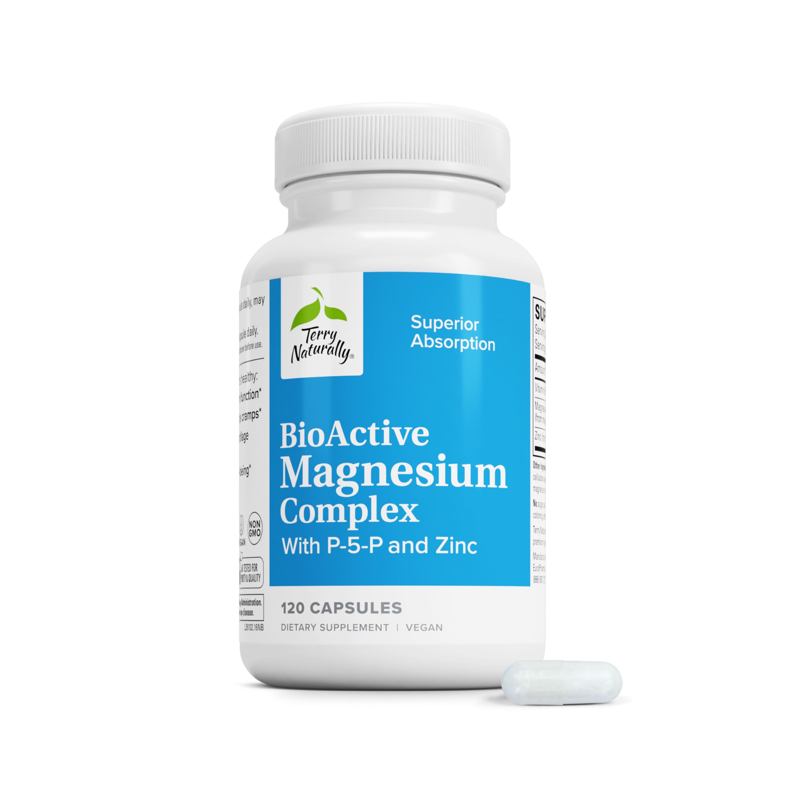 Terry Naturally BioActive Magnesium - Mood & Heart Health - 120 Count 120 Count (Pack of 1)