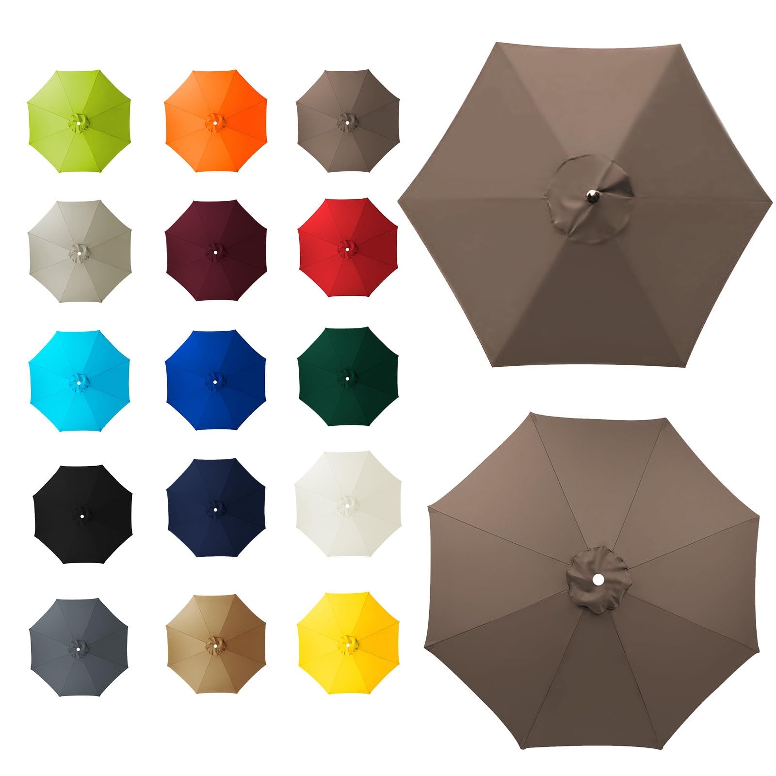 6 Arms/8 Arms Umbrella Replacement Canopy, Replacement Canopy, Replacement Parasol Cover, Sun Umbrella Replacement Cloth, Many Colours, for Patio Market Table, Patio, swimming Pool(Dark top color,6rib