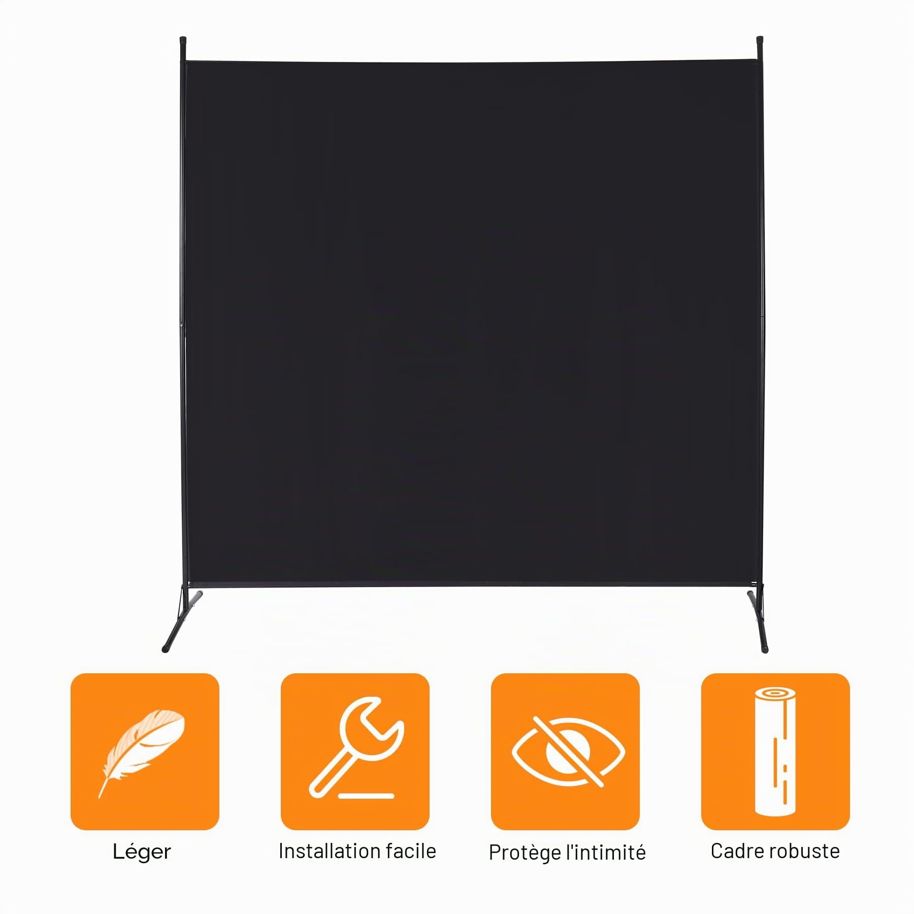 REDCAMP Séparateur de pièce, autoportant, 1 pièce, 176 x 180 cm, portable, brise-vue, en tissu, pour l'intérieur et l'extérieur, pour chambre à coucher, salon, bureau, jardin, balcon, terrasse, noir