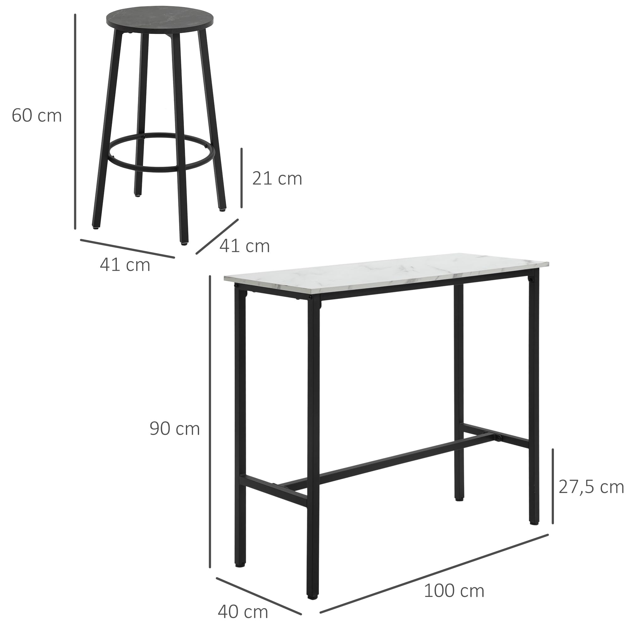 HOMCOM table de bar avec tabourets, set de 3, meubles de salle à manger, table haute