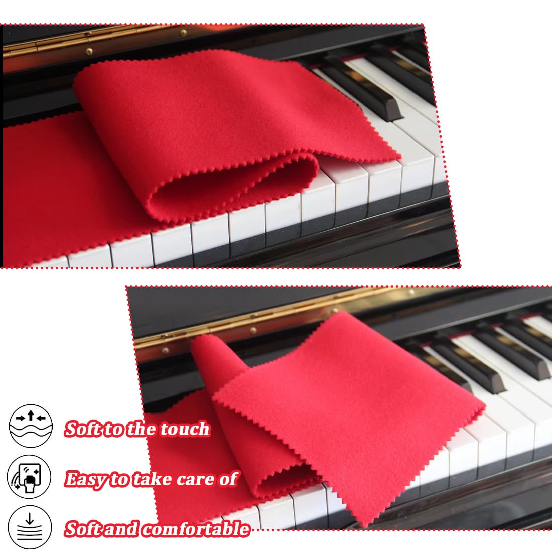 Copritastiera Per Pianoforte In Panno - Antipolvere, 125x15 Cm, Nero, Lavabile - Foto 9