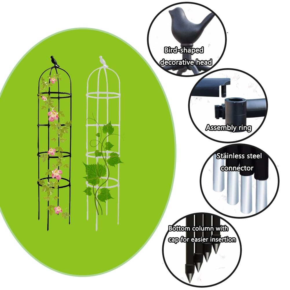 Generisch Obelisk Deko, Schwarz Weiß Obelisk Rankhilfe, 20x85 25x145 32x175 40x205cm Gartenspalier Tomatenkäfig für Bepflanzung, Garten, Wohnzimmer, Balkon Pflanzenstütze(Weiß,D 40x H 205cm)
