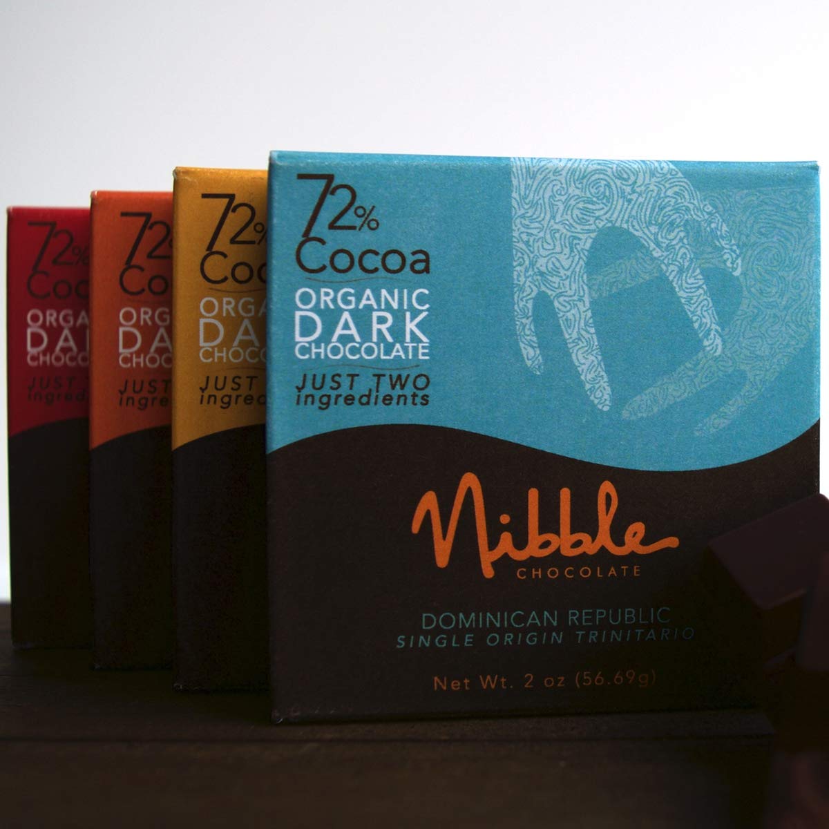 NibbleChocolate Four Bar Flight Gift 72% | 4 bars pack | Certified Organic | Vegan | 2 Ingredients | Gluten & Soy Free |