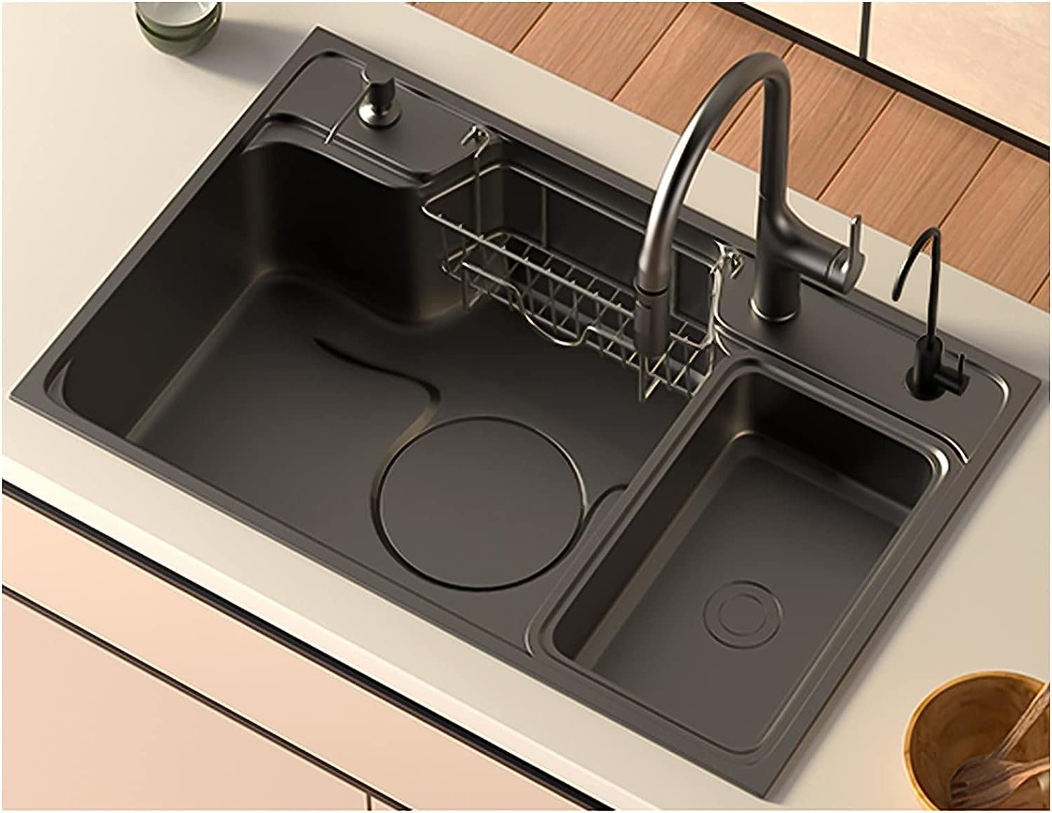 Fregadero de cocina de acero inoxidable con drenaje purificador y kit completo de instalación para espacios de utilidad y balcón