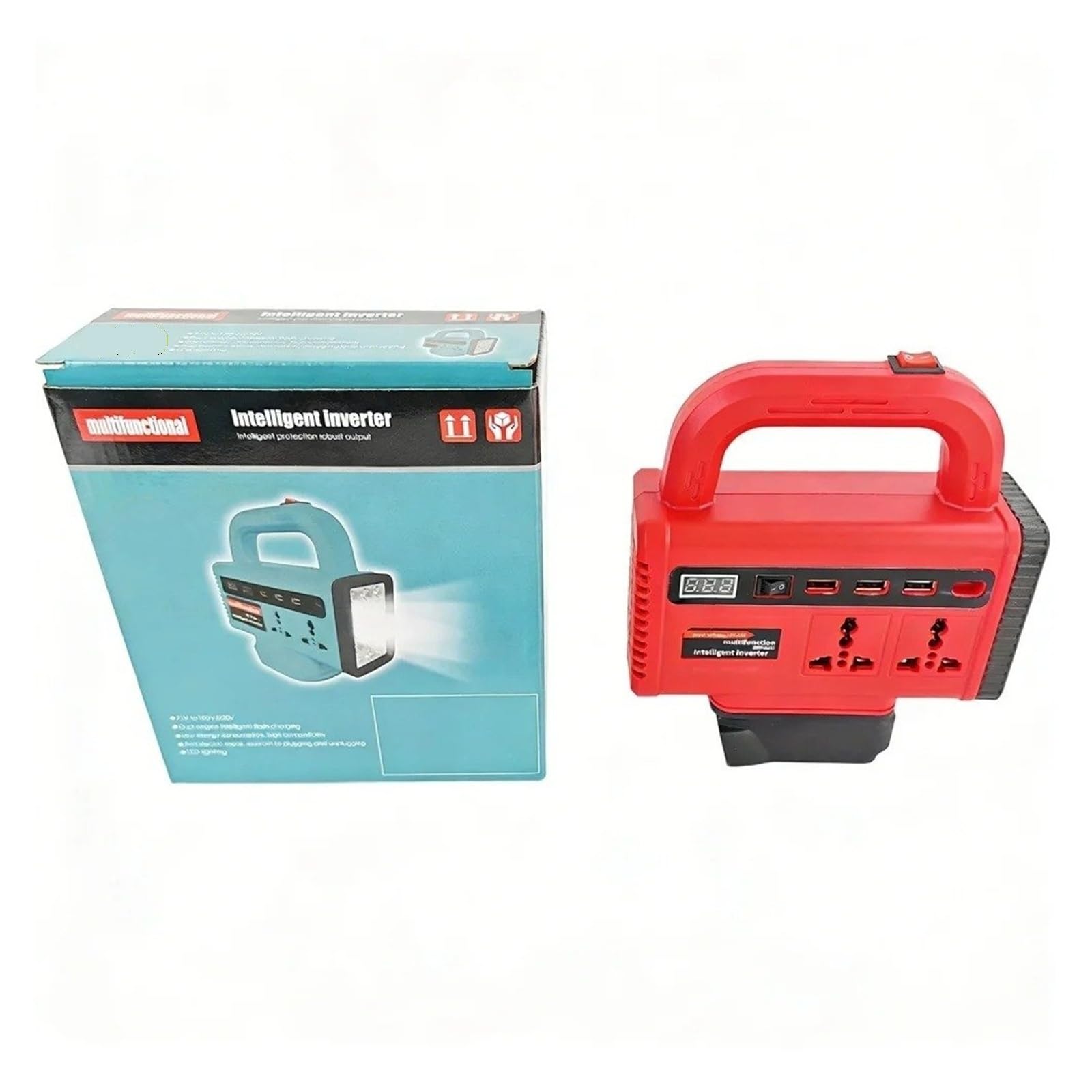 Convertidor Adaptador Convertidor Inversor Inteligente Portátil, Banco Energía USB 220V Y 120W Batería Iones Litio para 18V inversor