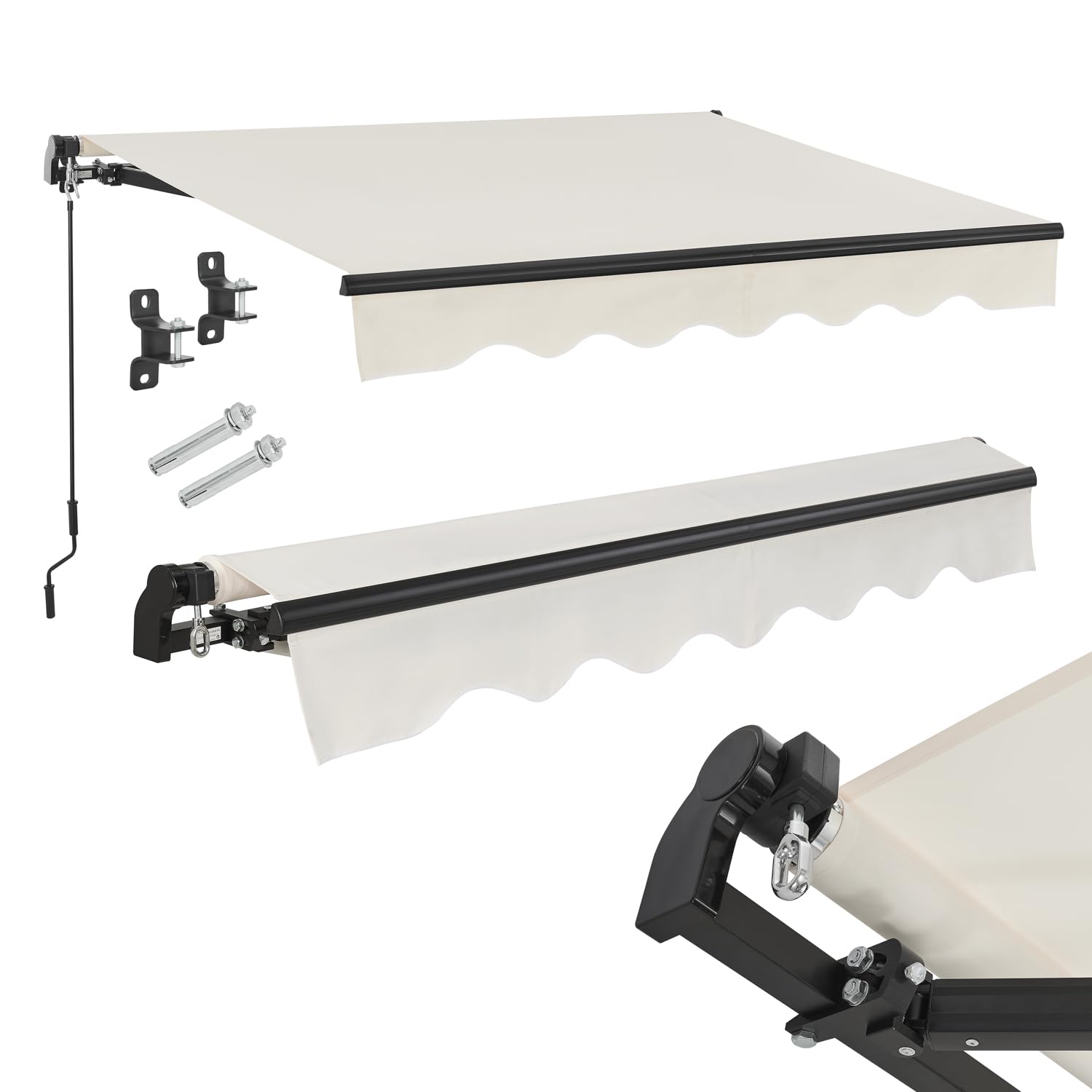 Juskys® Gelenkarmmarkise 400 x 300 cm, UV40+ & wasserabweisend, mit Kurbel & Wandhalterung Länge + Winkel einstellbar, Markise für Terrasse & Balkon, Sonnenschutz Balkonmarkise Gelenkmarkise, Beige